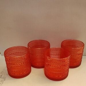 Bubble Side Glass Low Ball Glasses Set Of 4 Pink